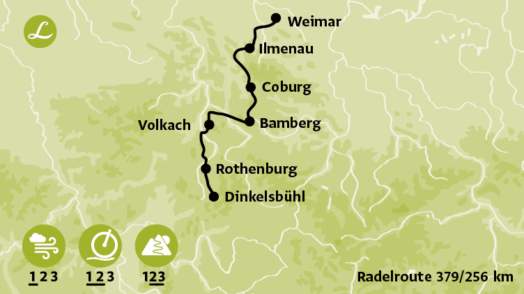 Karte E-Bike Deutschland Tour Weimar Dinkelsbühl (Teil 2)