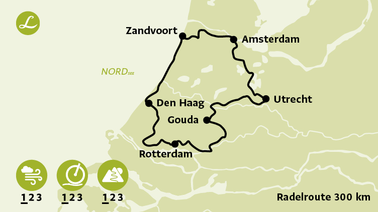 Radkarte der Landpartie für eine individuelle Radreise in den Niederlanden