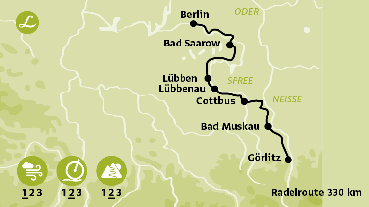 Radkarte der individuellen Radtour Oder-Neiße-Radweg mit der Landpartie inkl Schwierigkeitsgrad