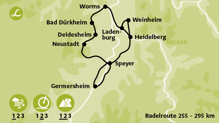 Radkarte der individuellen Radtour Pfälzer Kaiserdome & Weinstraße der Landpartie